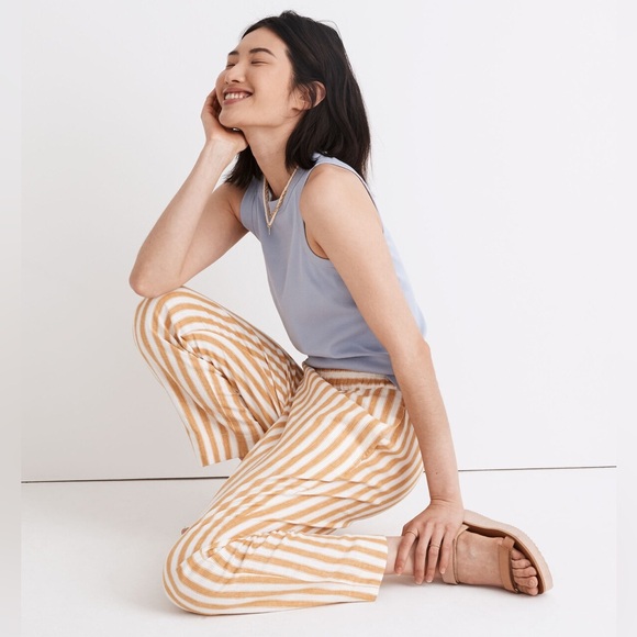 Madewell Tapered Huston Pull-On Crop Linen Blend Pants in Stripe Size Medium - Picture 2 of 5